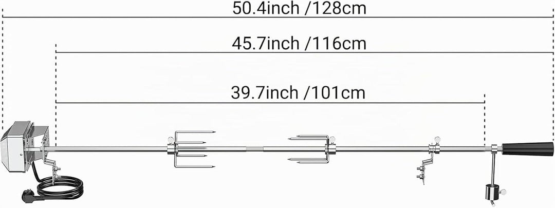 Onlyfire BRK-6012 Universal Grillspiess Set Drehspiess Ersatz Rotisserie Kit 114cm Lange, 12x12mm Se