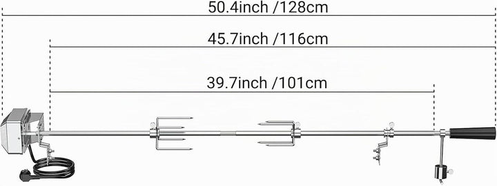 Onlyfire BRK-6012 Universal Grillspiess Set Drehspiess Ersatz Rotisserie Kit 114cm Lange, 12x12mm Se