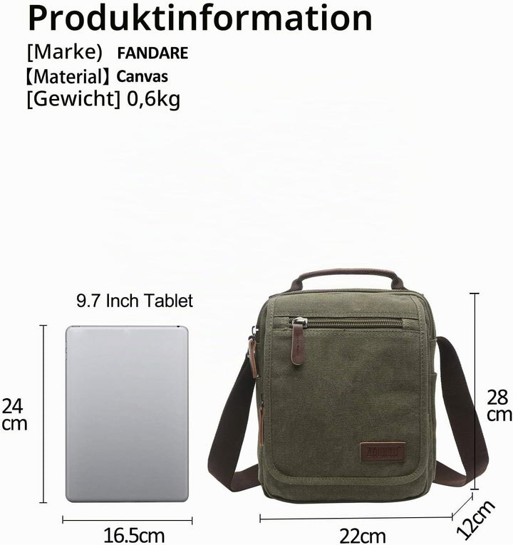 FANDARE Leinwand Umhängetasche Schultertasche Kuriertasche Canvas Messenger Bag für Herren Damen Kle
