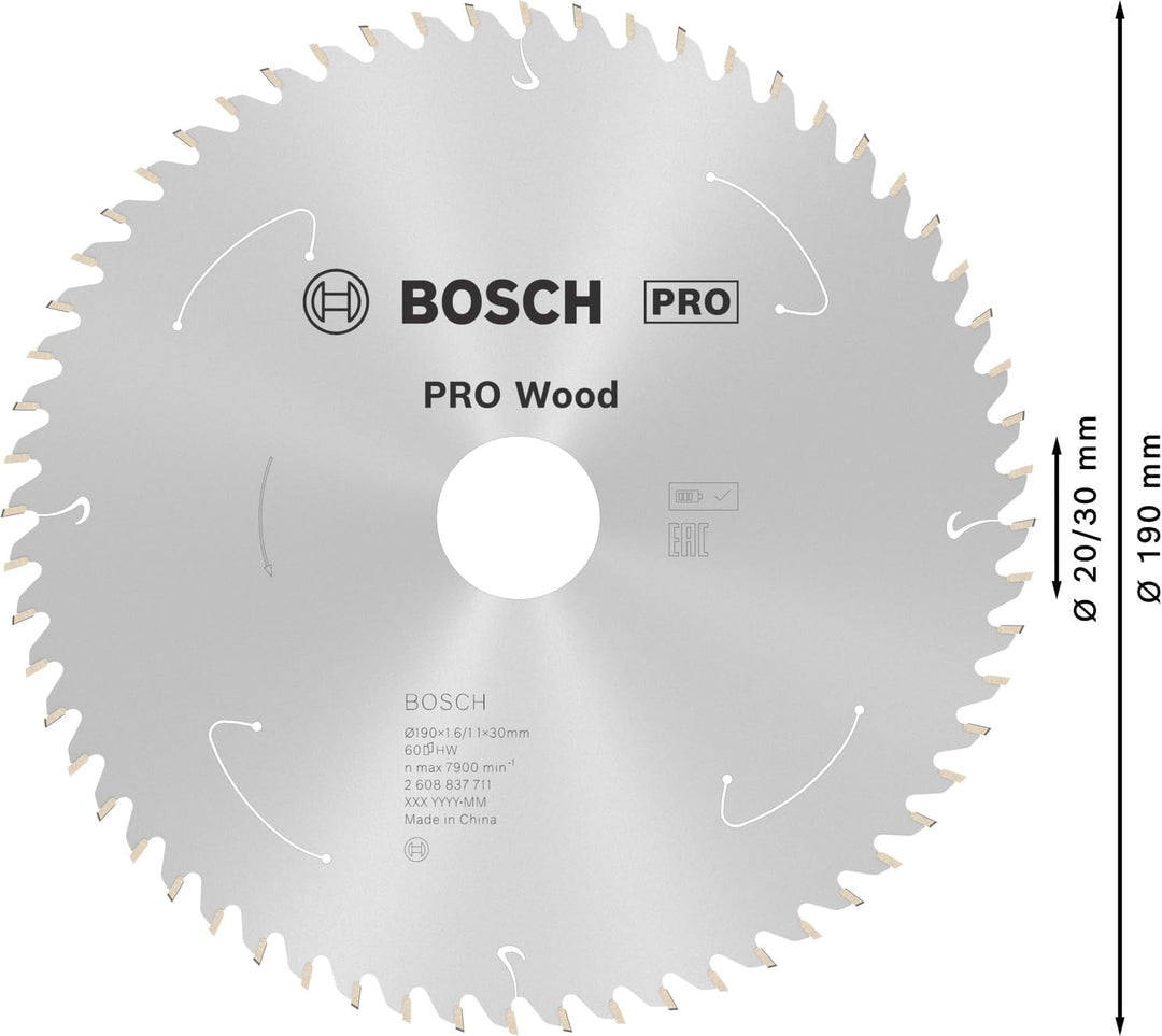 Bosch Accessories 1x Kreissägeblatt Standard for Wood (Holz, Sägeblatt Ø 190 x 30 x 1,6 mm, 60 Zähne