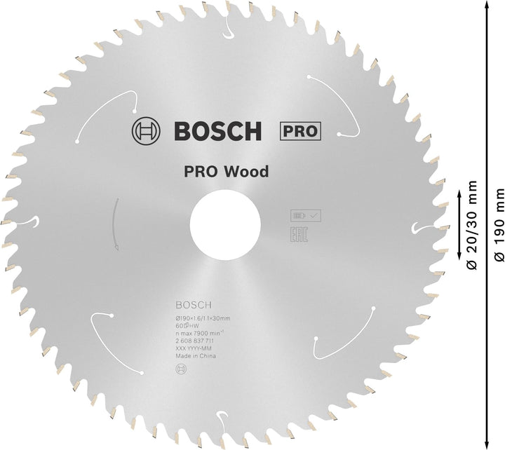 Bosch Accessories 1x Kreissägeblatt Standard for Wood (Holz, Sägeblatt Ø 190 x 30 x 1,6 mm, 60 Zähne