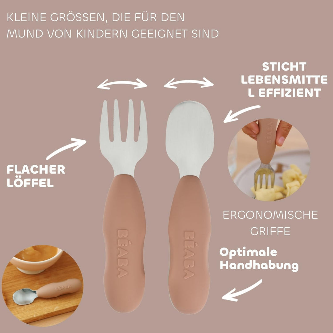 BÉABA Baby-Essensset Geschenkset ab 4 Monaten – Edelstahl-Teller mikrowellengeeignet, Ergonomisches