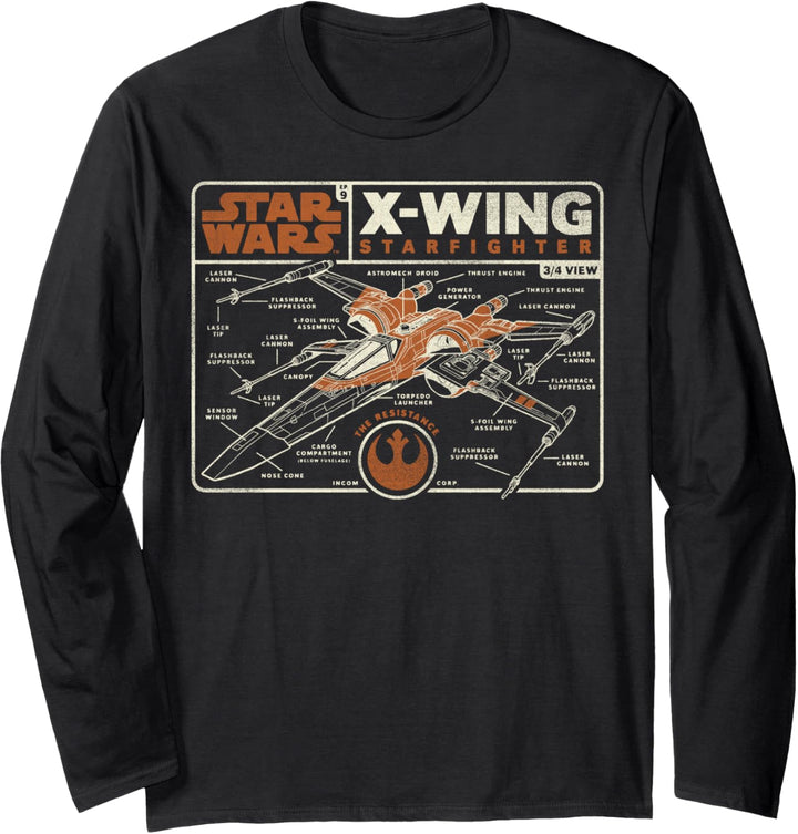 Star Wars The Rise of Skywalker X-Wing Schematic Frame Langarmshirt
