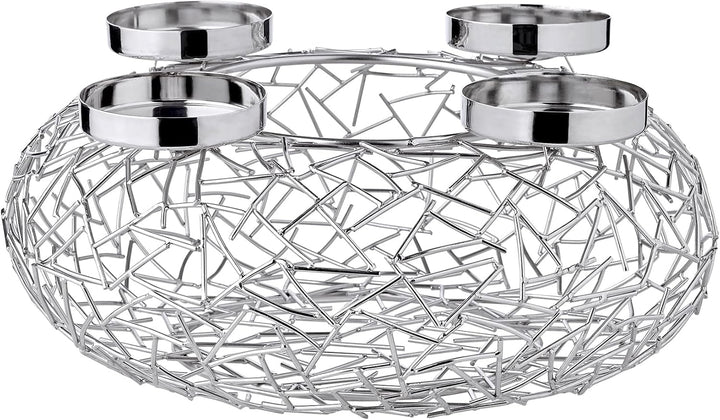 EDZARD Adventskranz Milano, Durchmesser 34 cm, für Kerzen Durchmesser 8 cm, Edelstahl vernickelt sil