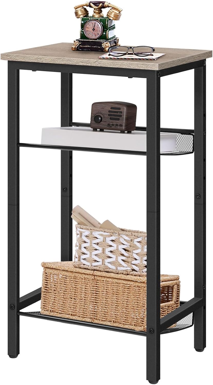 HOOBRO Beistelltisch, Telefontisch mit 2 verstellbaren Gitterablagen 45 x 35 x 75 cm, Sofatisch, Kaf