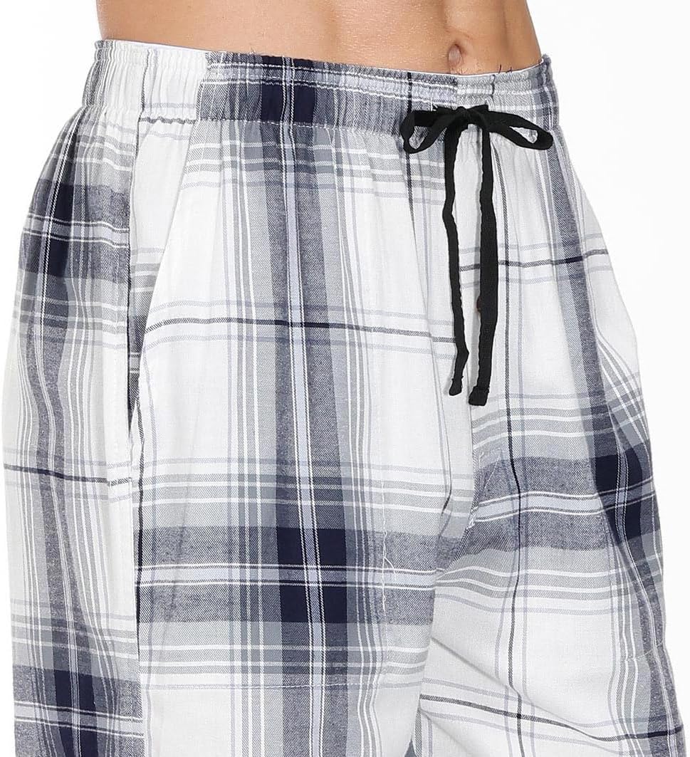 MoFiz Herren Pyjamahose Warm Lang Baumwolle Weich Schlafanzughose Kariert Winter Nachtwäsche Freizei