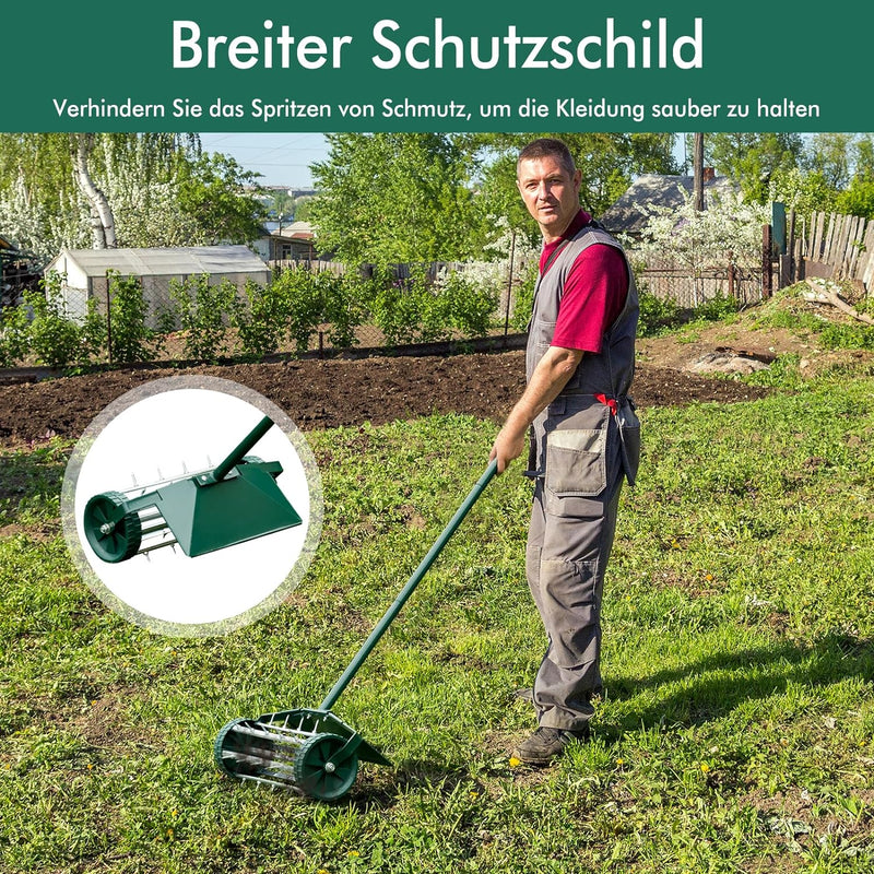 GOPLUS Handvertikutierer, Rasenlüfter mit 3cm Nägeln & breitem Schutzschild, Bodenbelüfter Manueller