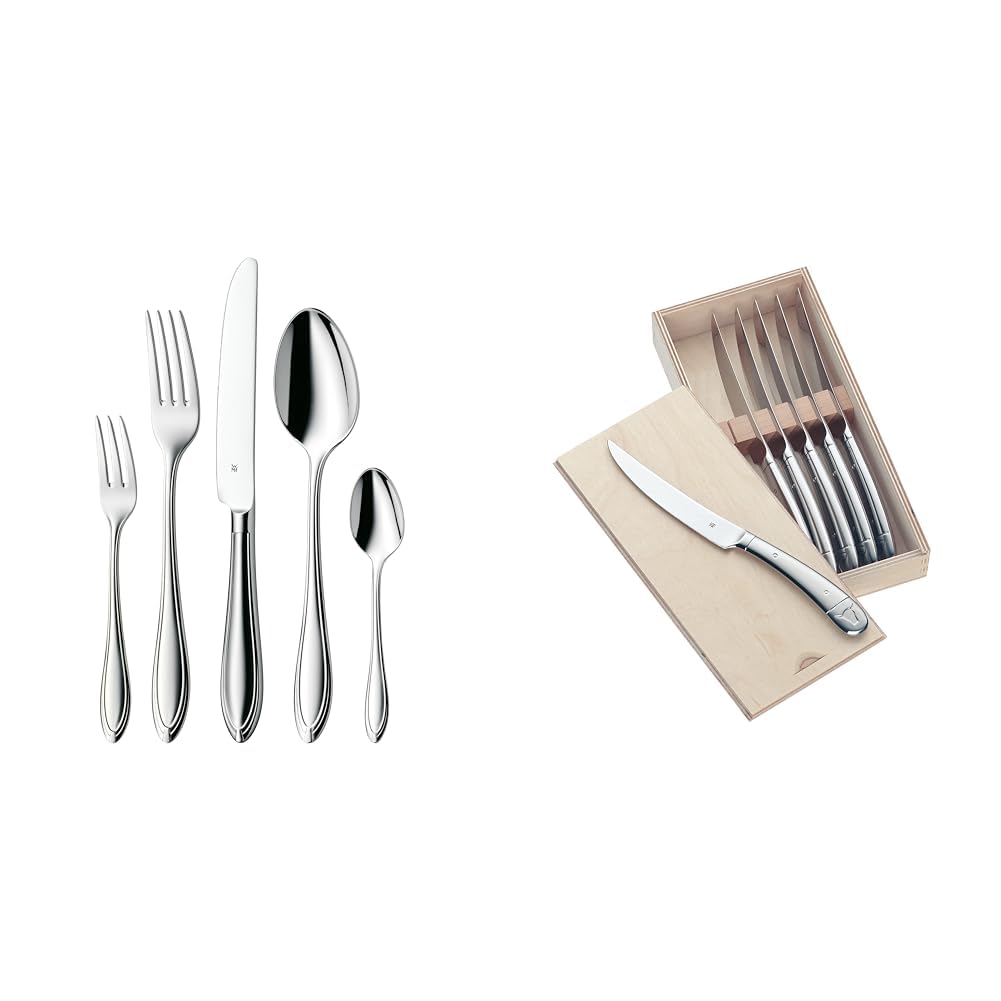 WMF Verona Besteck Set 12 Personen, 60-teilig, Monobloc-Messer & Steakmesser Set 6-teilig, Pizzamess
