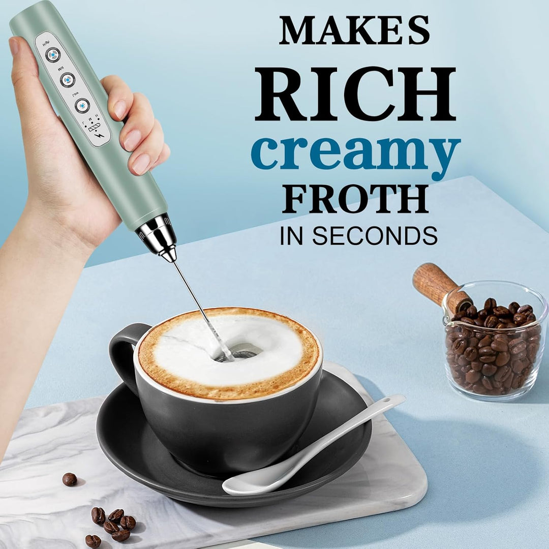 BSRGMS Milchaufschäumer Handheld für Kaffee, Elektrischer Schneebesen 3 Geschwindigkeit Einstellbar,
