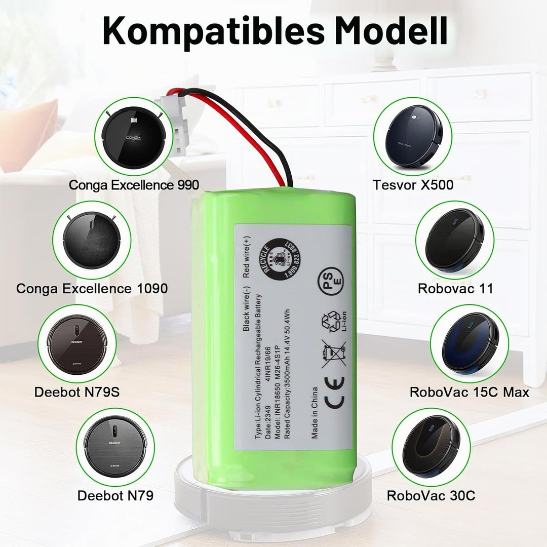 14,4 V 3500 mAh Ersatzakku für Ecovacs Deebot N79 N79S DN622, Li-Ionen-Akku kompatibel mit Tesvor 50