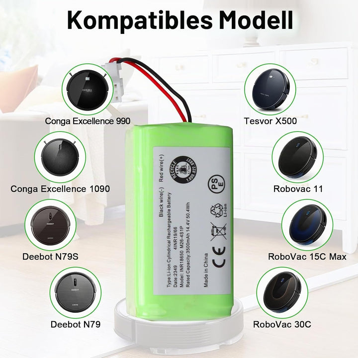 14,4 V 3500 mAh Ersatzakku für Ecovacs Deebot N79 N79S DN622, Li-Ionen-Akku kompatibel mit Tesvor 50