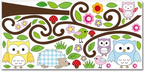 Wandkings Eulenbaum und Waldtiere Wandsticker XL Set, 57 Aufkleber, Gesamtfläche 130 x 70 cm
