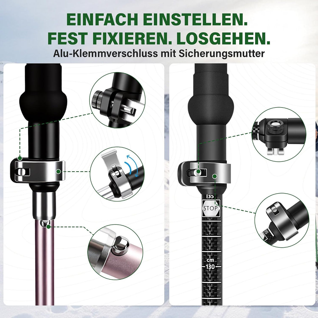 Wanderstöcke faltbar 2er Set, 35 cm, 3K Carbon-Alu | 35 cm Faltmass; 110–135 cm; 3K Carbon + 7050 Al