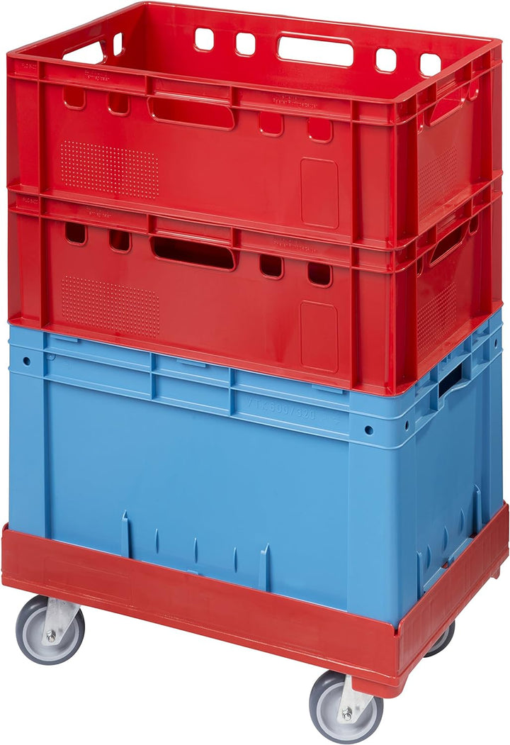 4 Stück Hygiene Transportroller für Kisten 60 x 40 cm mit 4 Lenkrollen in rot