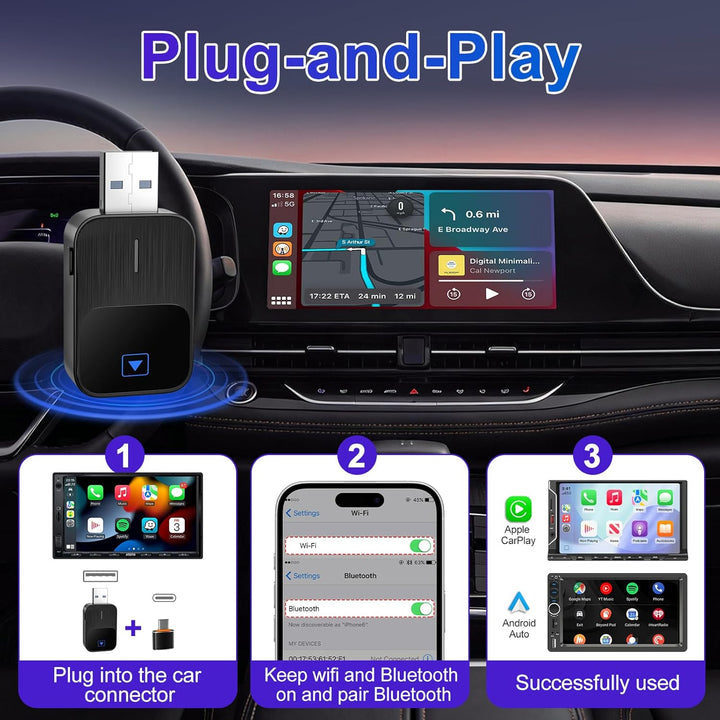 CarPlay Wireless Adapter, 2 IN 1 Wireless Android Auto & Carplay Wireles Adapter, Wandelt Wired CarP