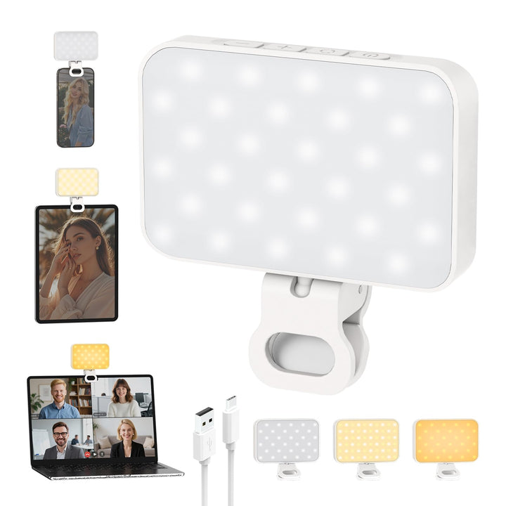 Smiling Shark Selfie Lampe, Handylicht Aufladbar Kompakt & Ultraleicht mit verstellbarem Winkel 3 Fa