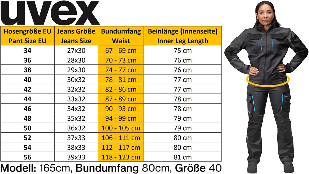 Uvex Tune-up Lange Damen-Arbeitshose - Lange Cargo-Hose mit Knietaschen 40 Blau, 40 Blau