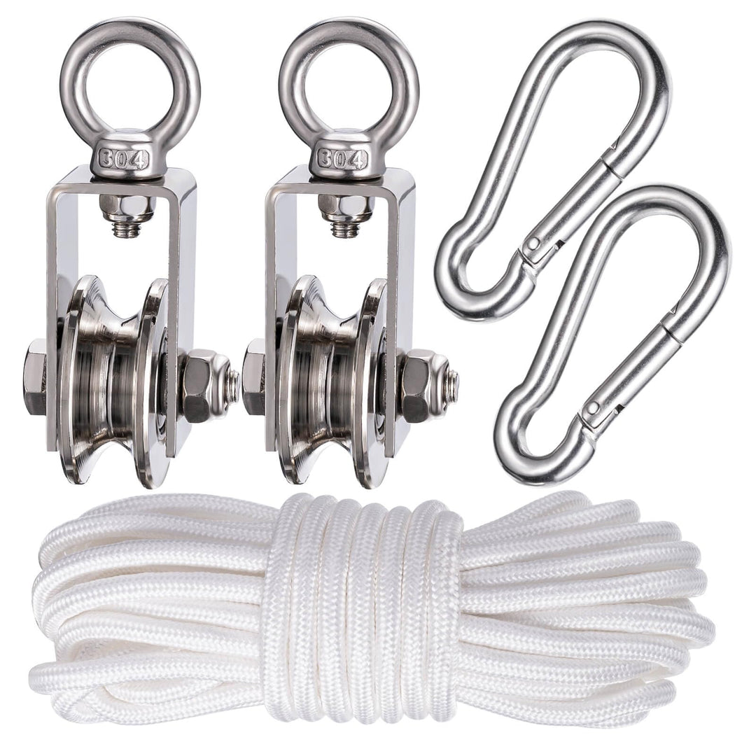 40mm Umlenkrolle mit 2 Kugellager, Edelstahl Fitness flaschenzug mit 10m Nylon Seile und Clip，Umlenk