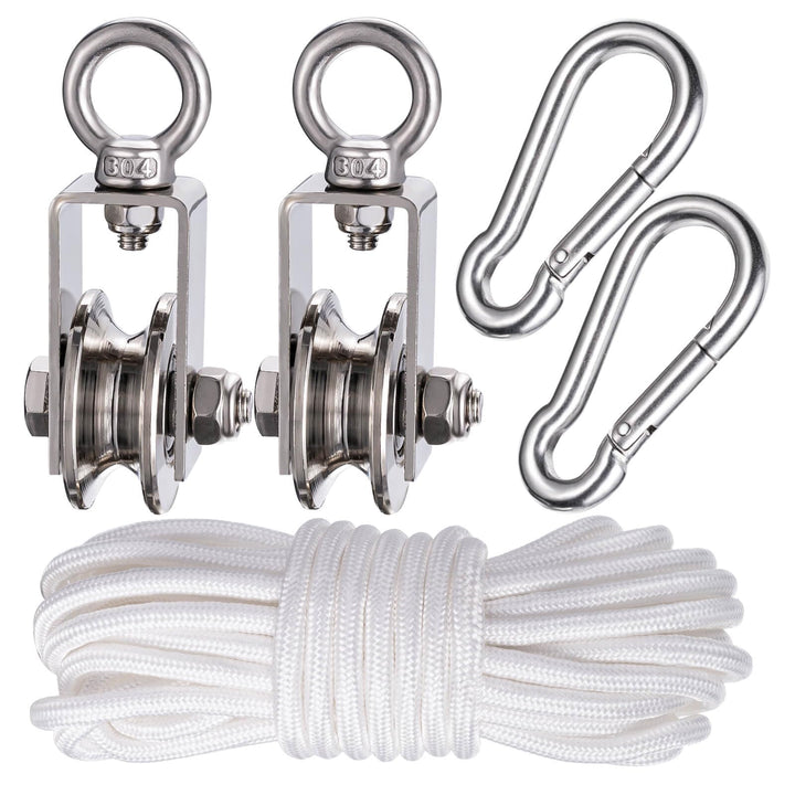 40mm Umlenkrolle mit 2 Kugellager, Edelstahl Fitness flaschenzug mit 10m Nylon Seile und Clip，Umlenk