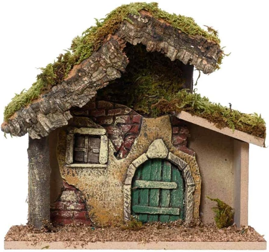 zeitzone Weihnachtskrippe Krippenstall Rustikal Holz Krippe Baumrinde Moos Holzkrippe 21x23cm