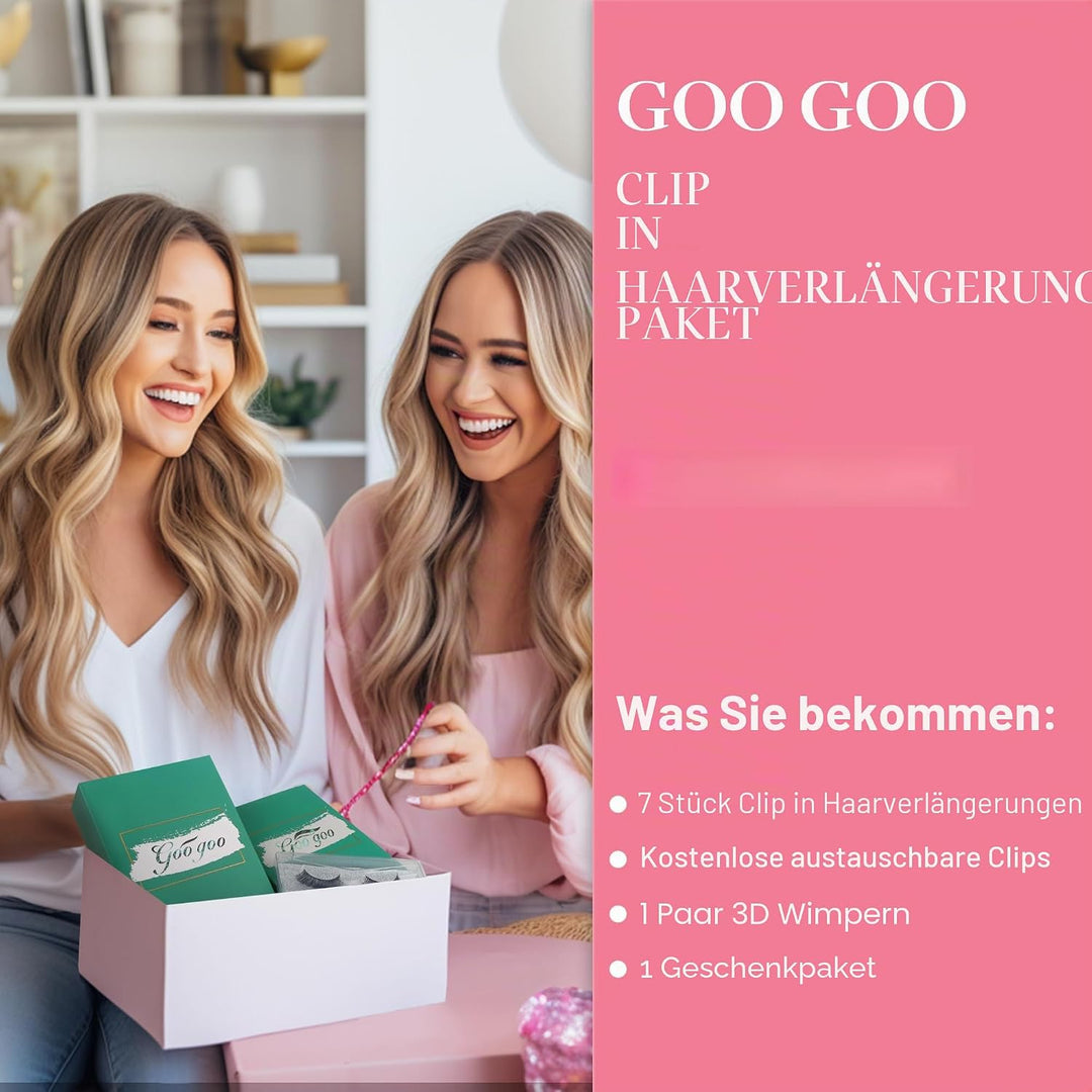 GOO GOO Clip in Extensions Echthaar, 120g 7 Stück 35cm 14 Zoll Walnussbraun bis Aschbraun und Bleich