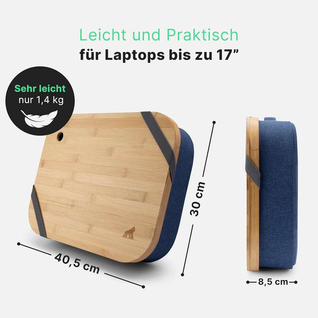 MY FAT GORILLA Laptopkissen Bambus mit Aufbewahrungsfach und Kabelloch, Laptop Unterlage für bis zu