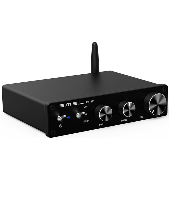 SMSL A12 Bluetooth 5.0 Stereo Audio Amplifier, Mini HiFi Class D Integrated 2 Channel Power Amp for