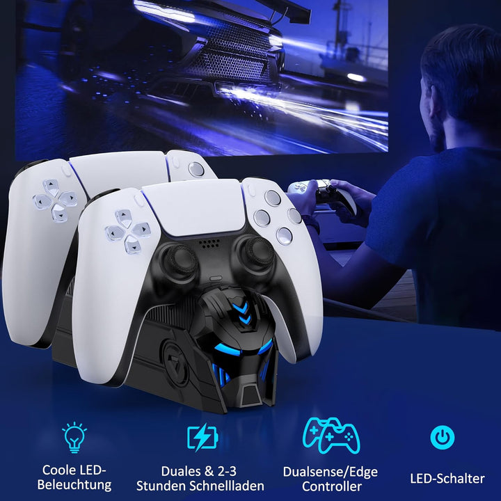 PS5 Controller Ladestation Zubehör, PS5 Ladestation Controller mit Cooles Aussehen Helm/2-3 Std Schn