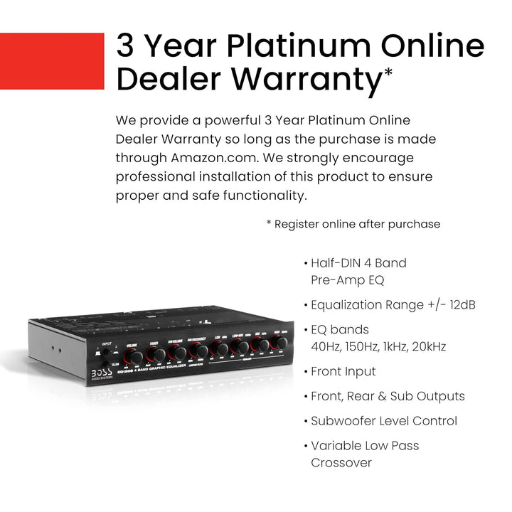 Boss Audio EQ1208 Verstärkter 4-Band-Equalizer mit Subwoofer-Steuerung 4-Band-Vorverstärker-EQ, 4-Ba