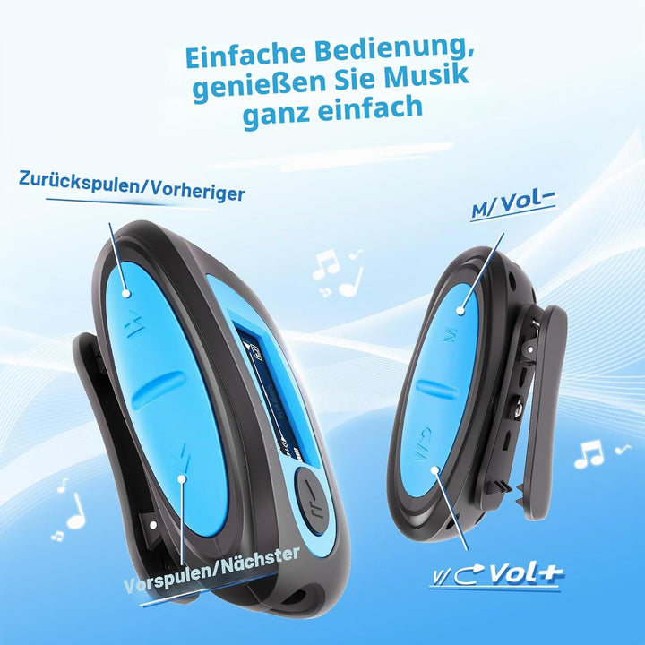 AGPTEK IPX8 Wasserdicht MP3 Player, 8GB HiFi MP3 Musik Player zum Schwimmen und Laufen, mit wasserdi