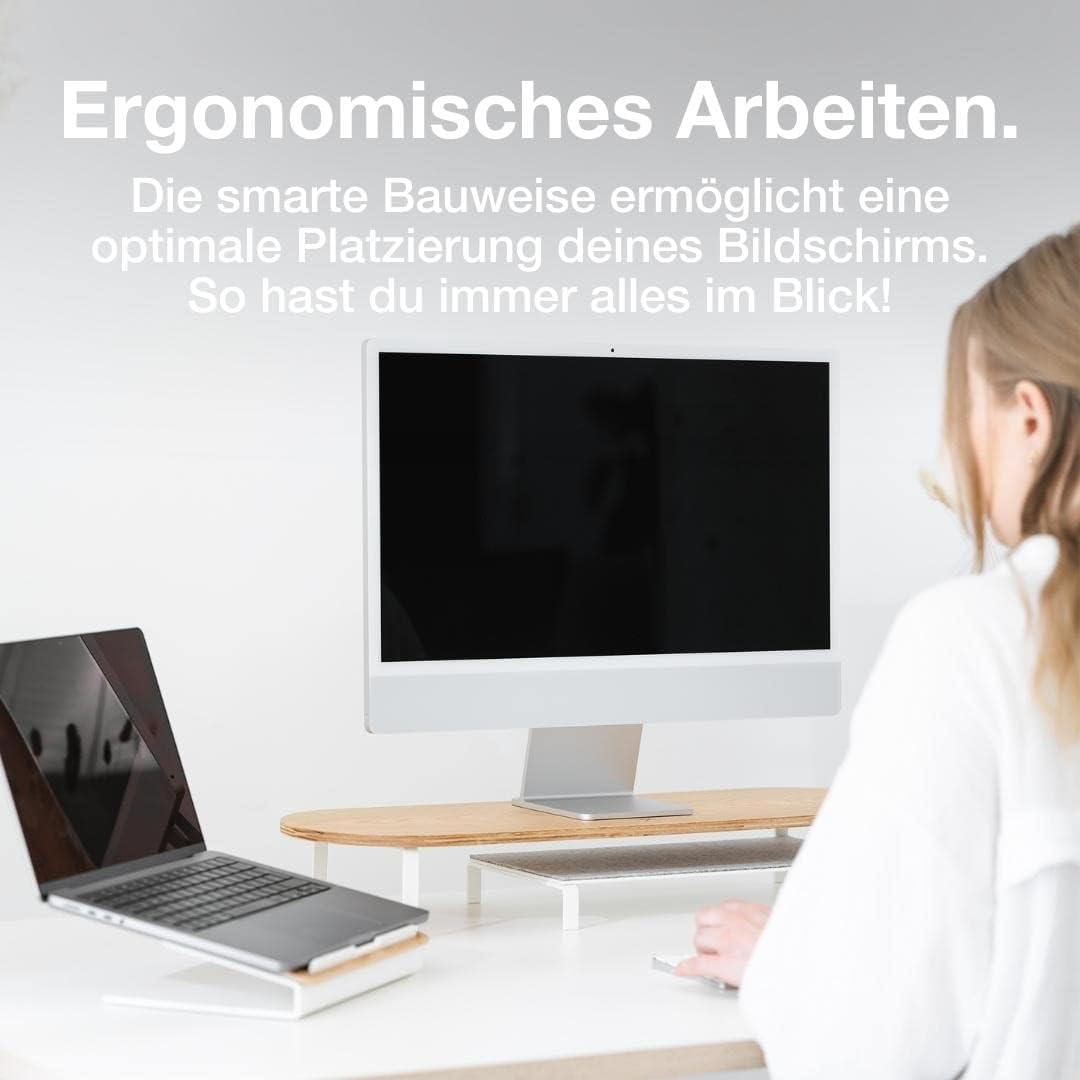 Woodcessories Monitorständer Holz Eiche - Ergonomisch Schreibtisch Monitorerhöhung / Bildschirmerhöh