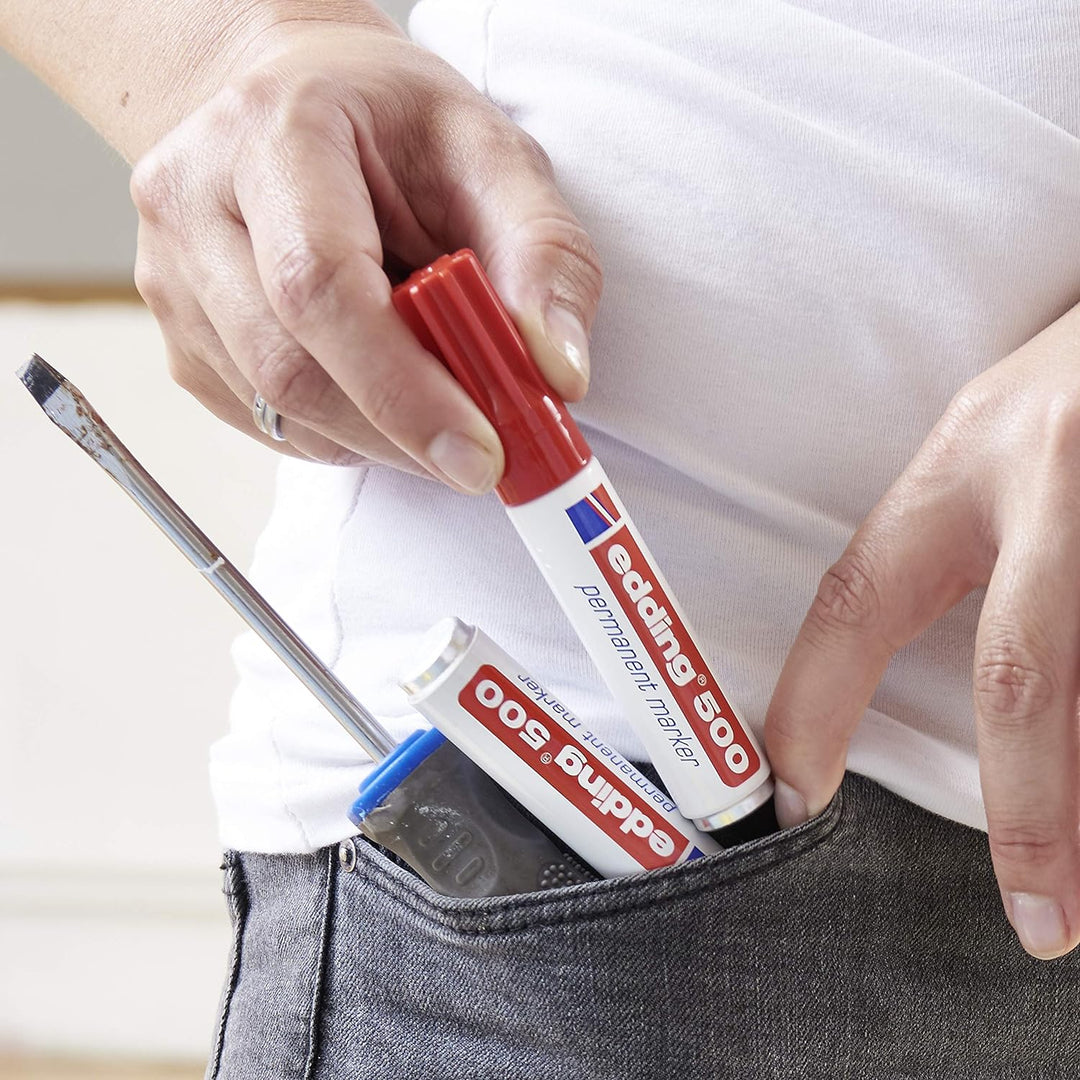 edding 500 Permanentmarker - gelb - 10 Stifte - Keil-Spitze 2-7 mm - wasserfest, schnell-trocknend -