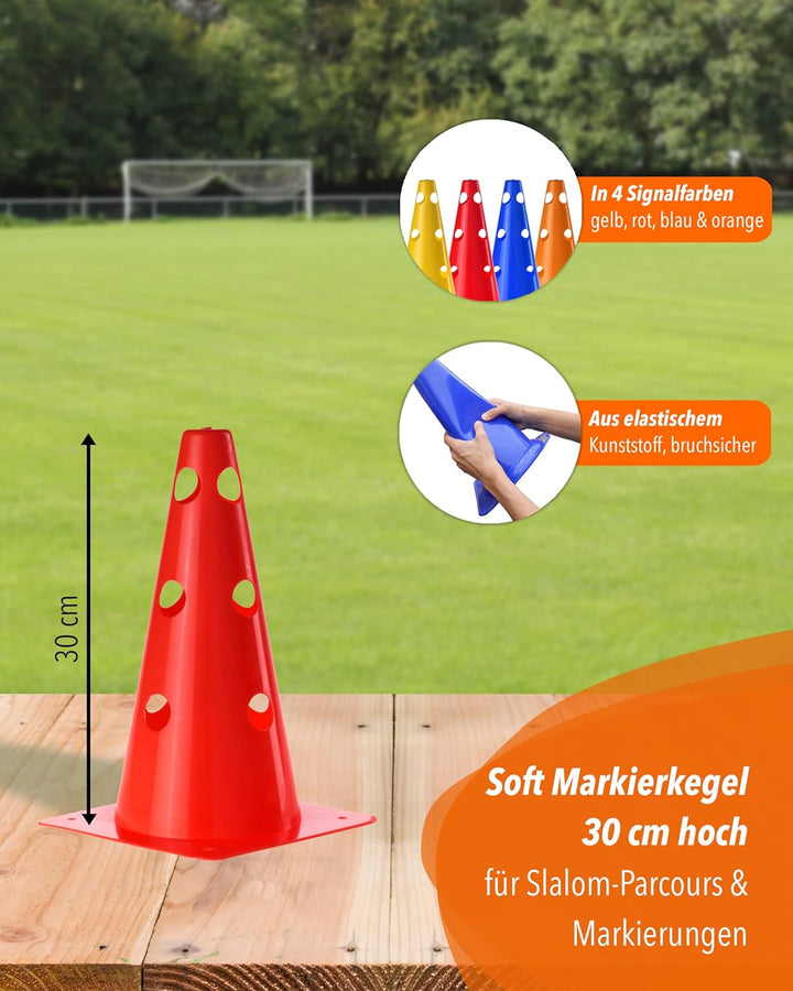 Loch-Markierkegel 30 cm – Soft-Pylone – Markierkegel – 5 im Set – Fussball, Hundetraining, Kitas & P