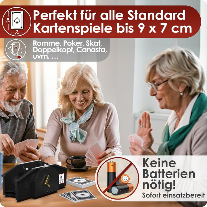 Schwarze Kartenmischmaschine mit Goldener Kurbel für alle Standard Kartenspiele, Kartenmischer mit 2
