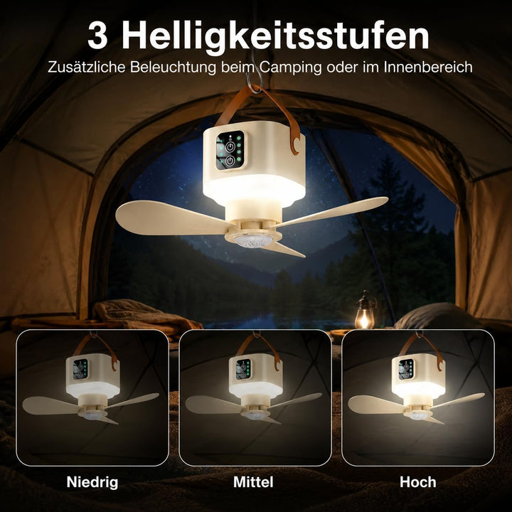 Camping Ventilator Akku 7200mAh, Mini Ventilator LED Licht Fernbedienung | 7200mAh 20 Std. Laufzeit,