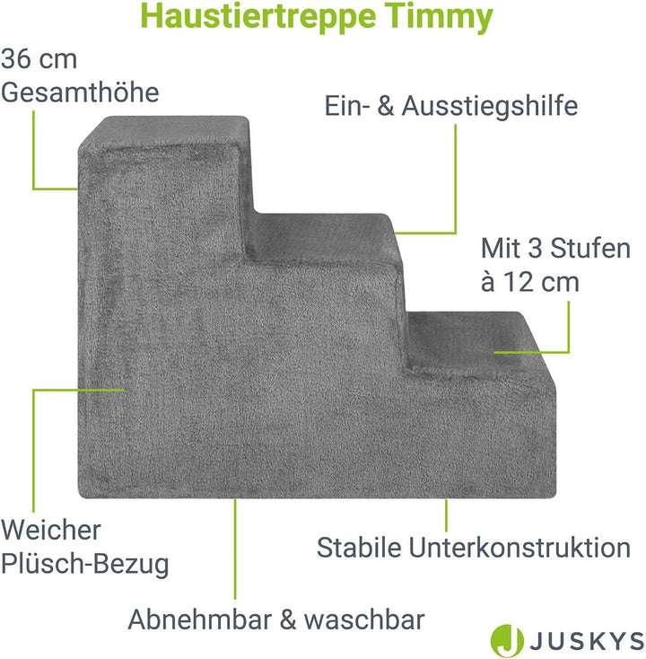 Juskys Haustiertreppe Hundetreppe 36 cm - Treppe 3 Stufen Plüsch-Bezug waschbar - Katzentreppe Hunde
