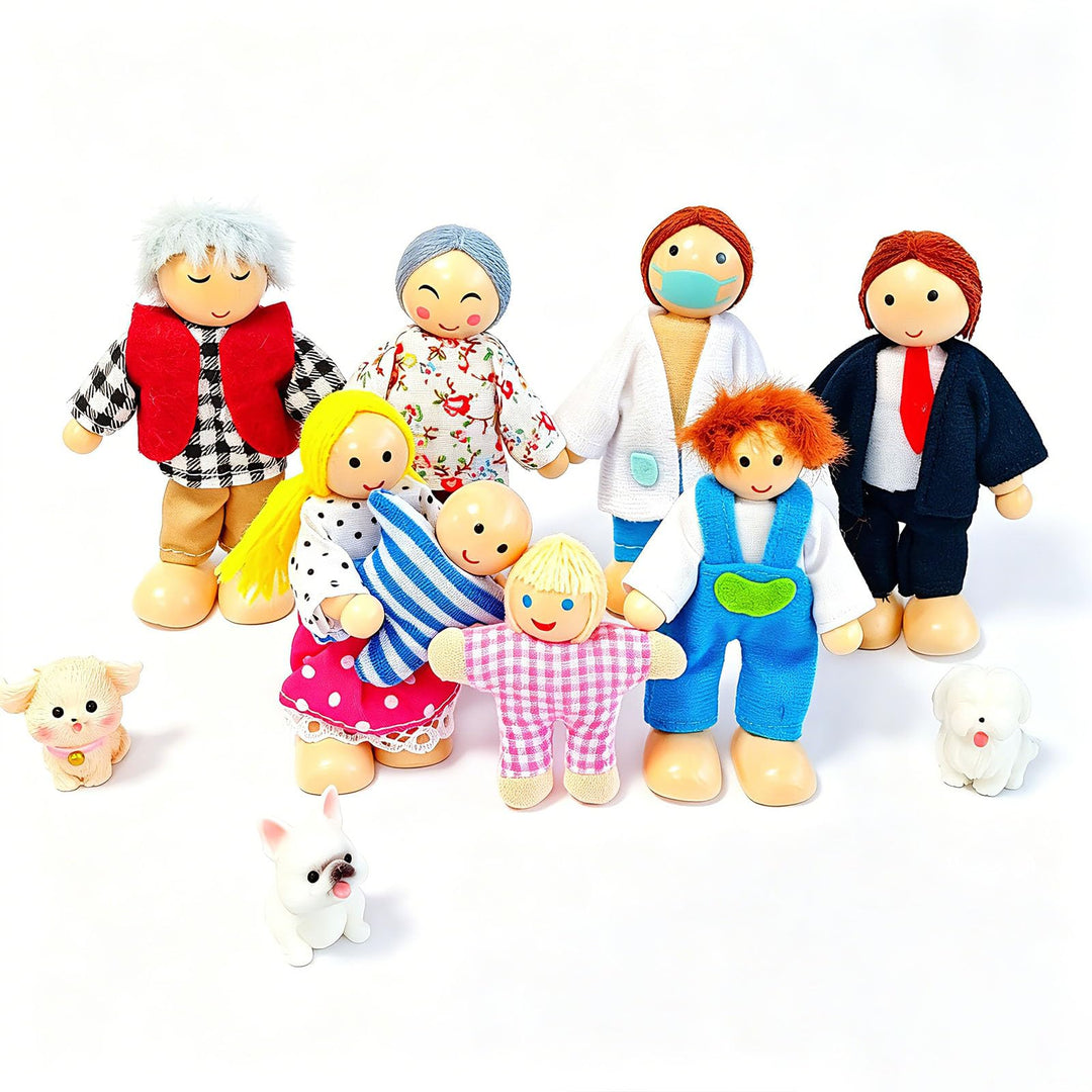 Puppenhaus Puppen 12 Stück puppenhaus Figuren Set mit Hund Hölzerne Berufe Puppenfamilie für Puppenh