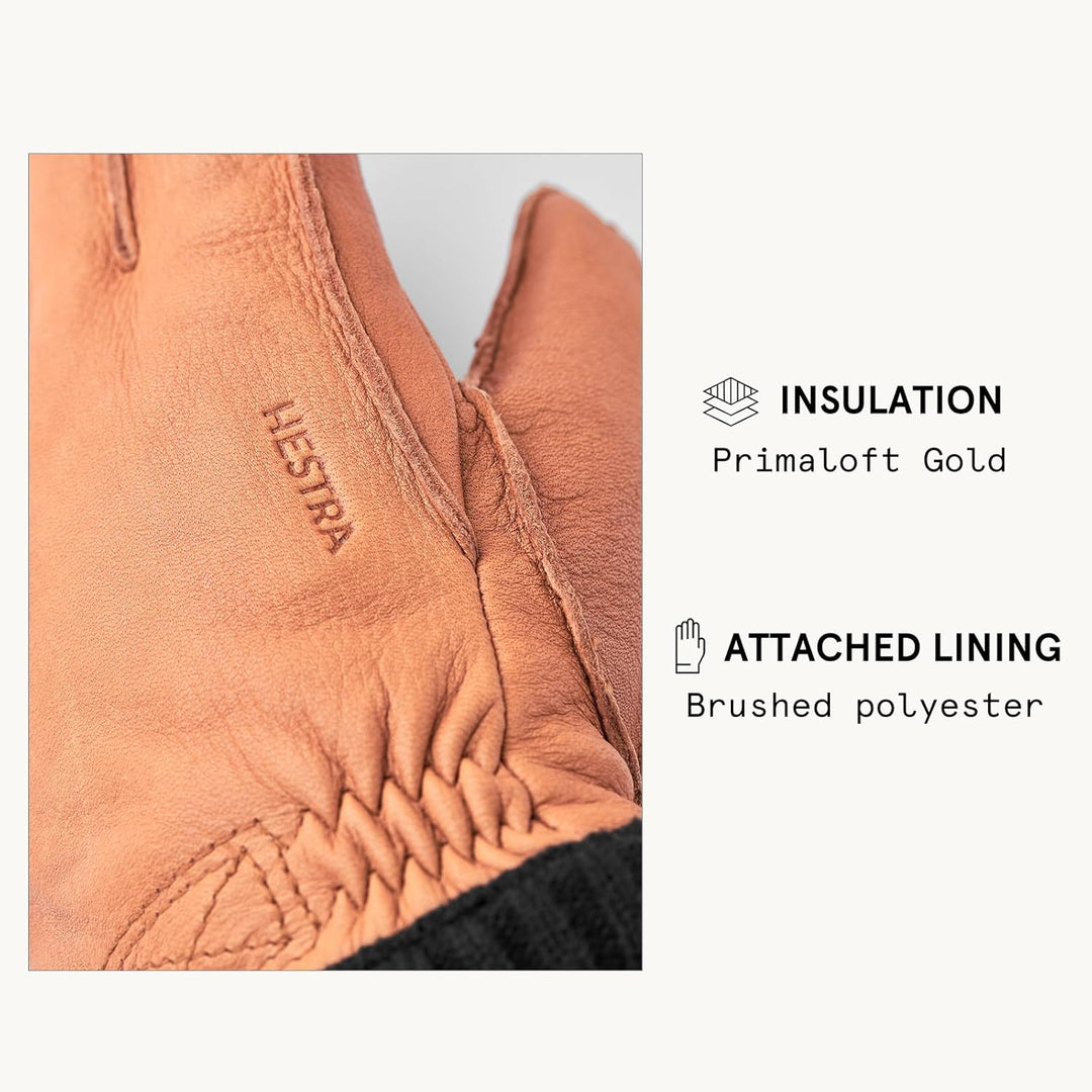 Hestra Deerskin Primaloft Rib Glove, Insulated Leather Glove for Work & Everyday Use Braun 7, Braun