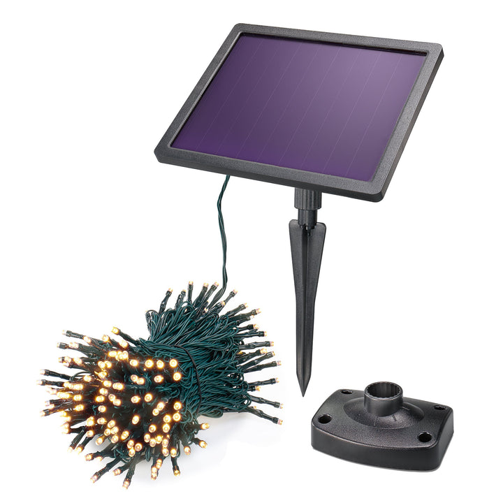 Esotec Solar Lichterkette 200 pro, 20m, Zuleitung 2m, 200 LEDs warmweiss, LiFePo4 Akku, Solarmodul,
