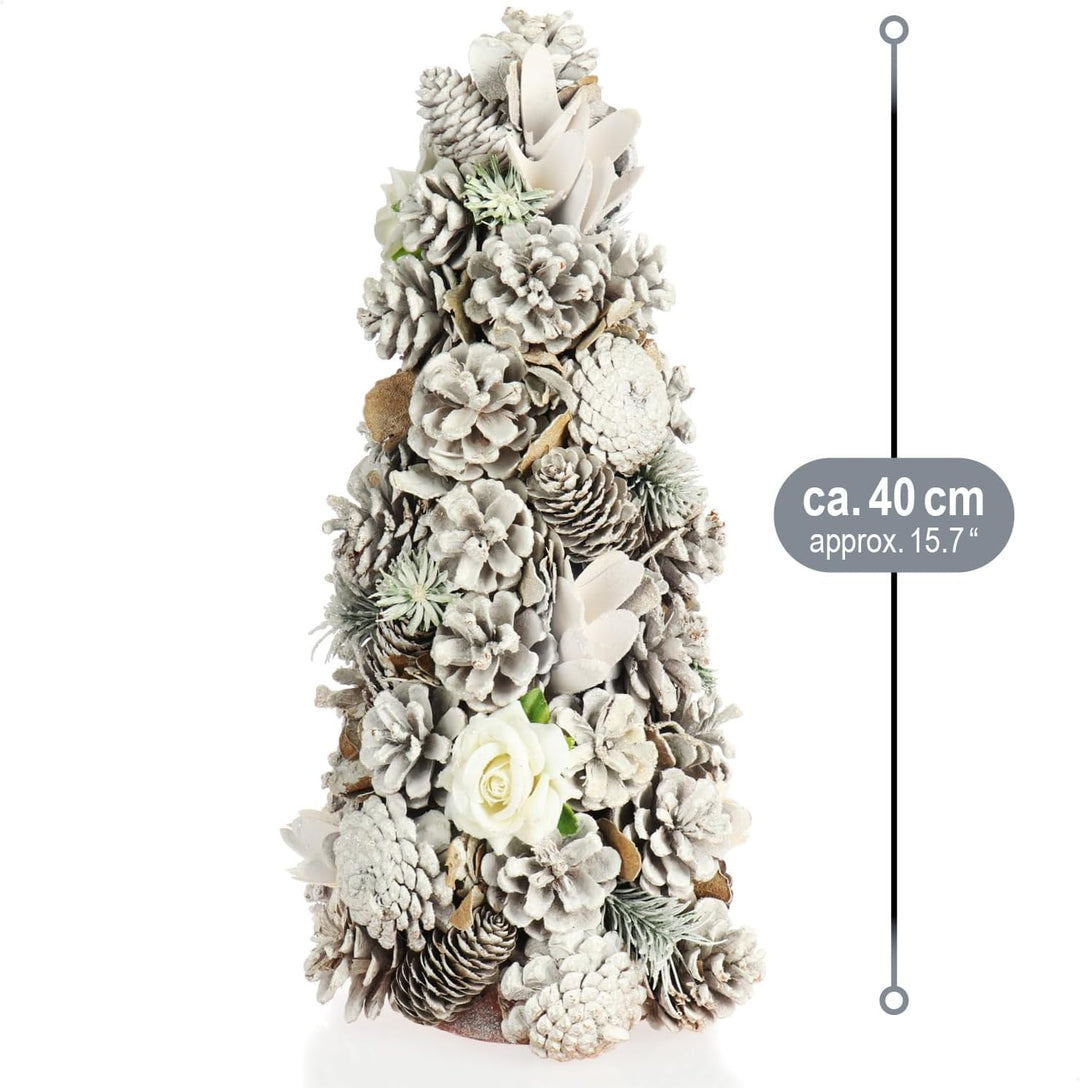 com-four® Deko-Weihnachtsbaum, Schmuckbaum mit Zapfen und Stoffrosen, tolle Tischdeko, optimal für d