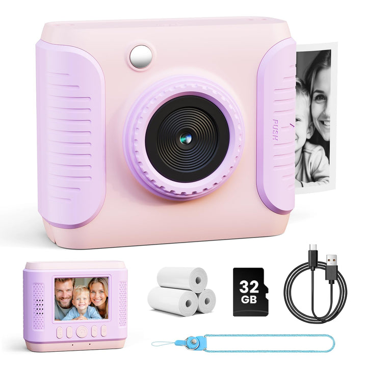 Kinderkamera Sofortbildkamera, 1080P HD Sofortbildkamera Kinder mit 32GB Karte, 2,4 Zoll Digitalkame