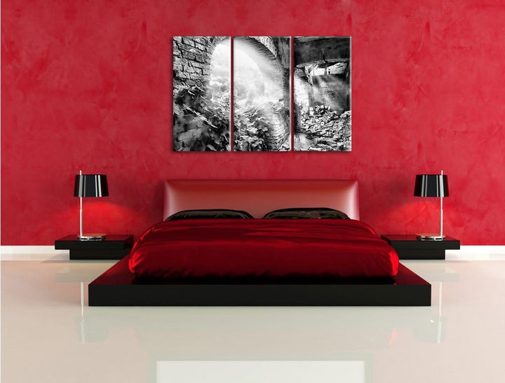 Pixxprint Alte Ruine als Leinwandbild | Grösse: 3 Teilig (120x80) | Wandbild| Kunstdruck | fertig be