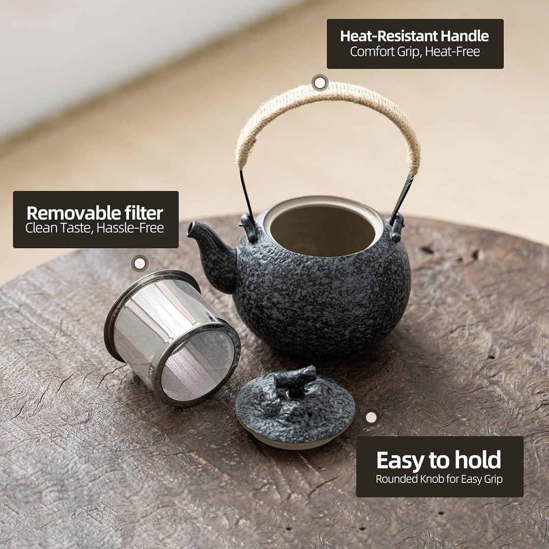 TEANAGOO Teekanne Portable Japanese Tea Set, Charcoal Grey Travel Porcelain Tea Set, 1 Teekanne (700