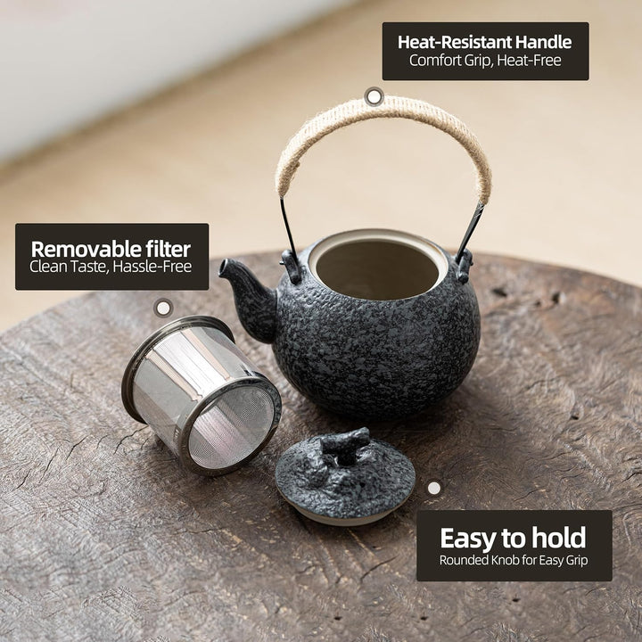TEANAGOO Teekanne Portable Japanese Tea Set, Charcoal Grey Travel Porcelain Tea Set, 1 Teekanne (700