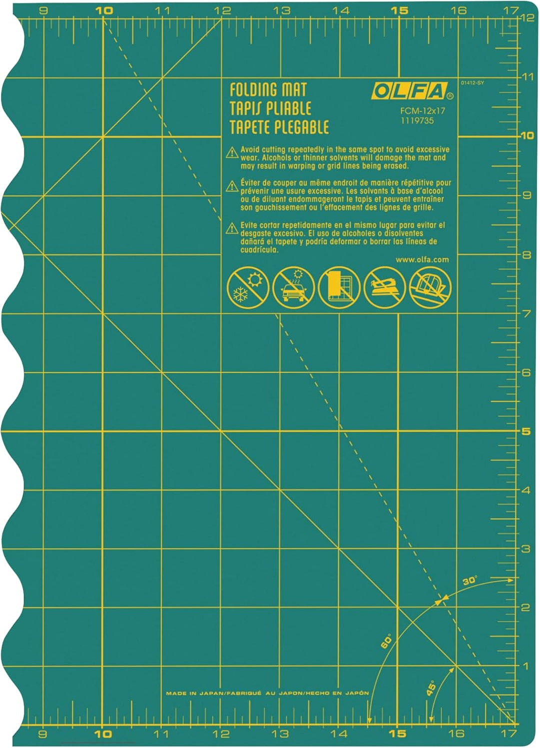 Olfa Schneidematte : Faltbare: A3, Vinyl, Grün, 44x61x1 cm, 44x61x1 cm