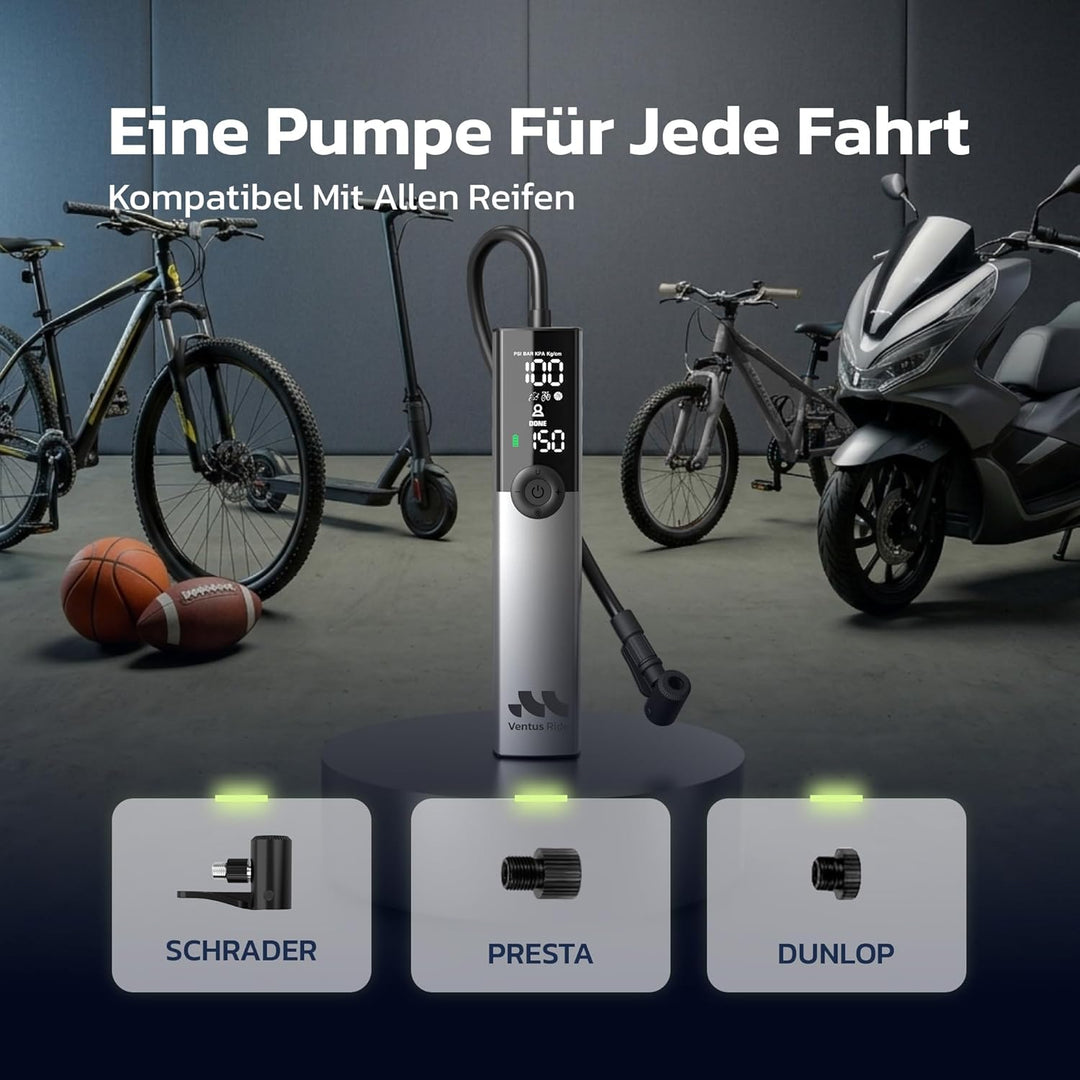 Woowind Ventus Ride Fahrradpumpe, 150 PSI/10,3 Bar, Elektrische Luftpumpe, Aufpumpen in 1 Minute, Ak