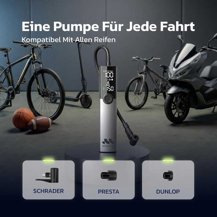 Woowind Ventus Ride Fahrradpumpe, 150 PSI/10,3 Bar, Elektrische Luftpumpe, Aufpumpen in 1 Minute, Ak
