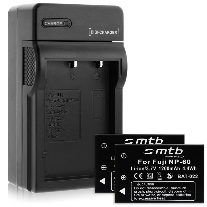 2X Akku + Ladegerät (KFZ, Netz) kompatibel mit Fuji NP-60 / Casio NP-30 / Drift HD 1080p / Toshiba B