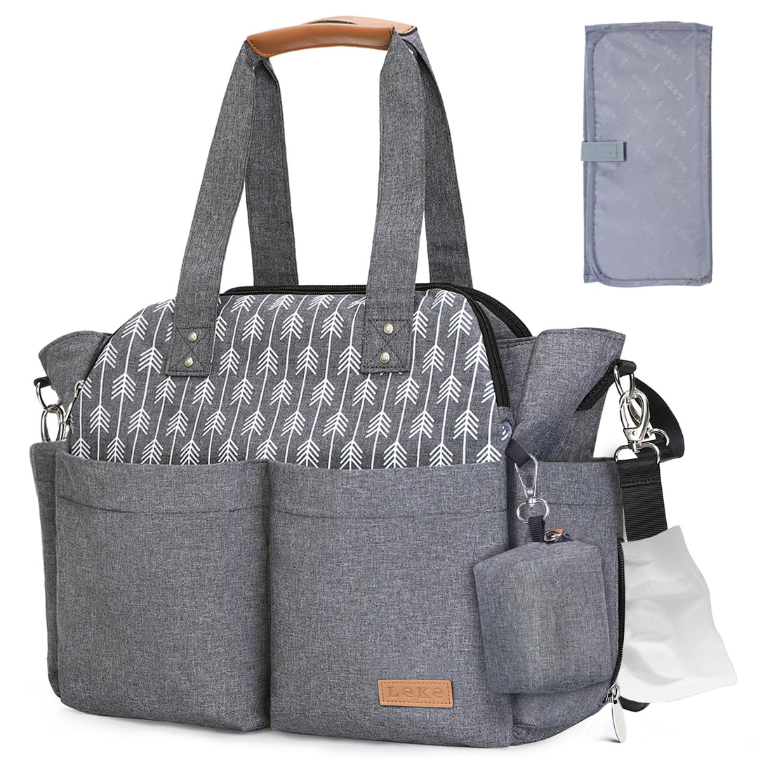 Lekebaby Baby Wickeltasche Bote gross mit Wickelunterlage für Reise, Grau, Grau