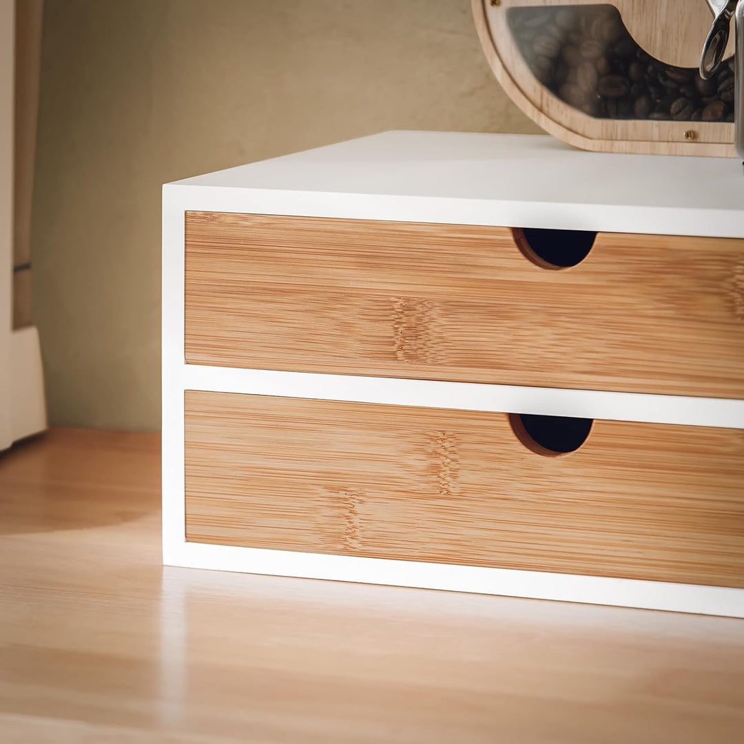 SoBuy® FRG180-WN Kaffeekapsel Box aus MDF und Bambus Kapselspender Kapselständer mit 2 Schubladen Au